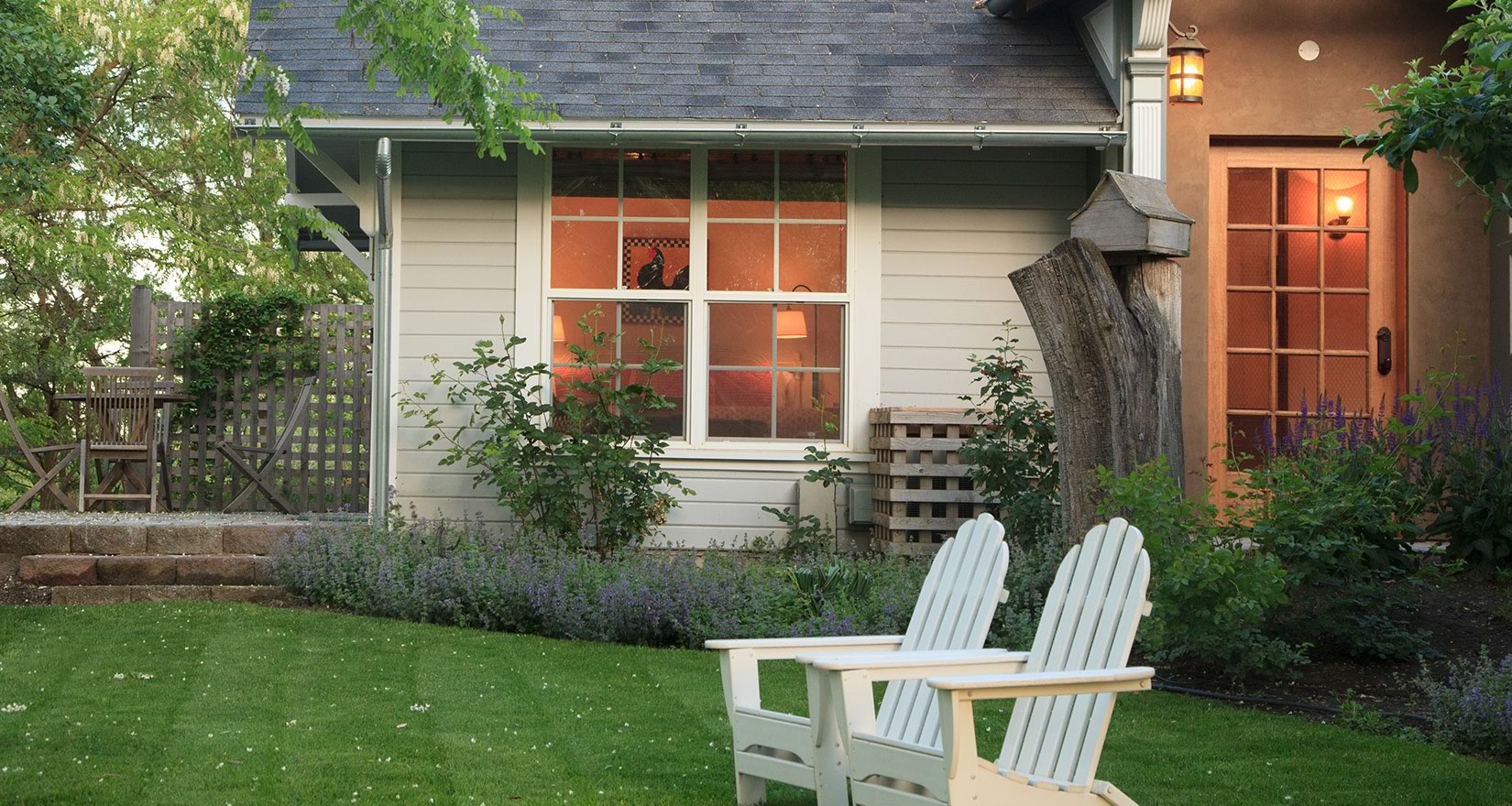 Lawn chairs at sunset